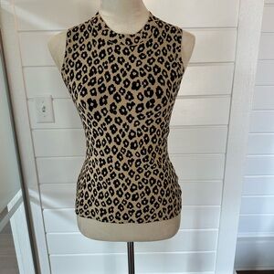 Theory Black and Tan Leopard Print Tank Top
